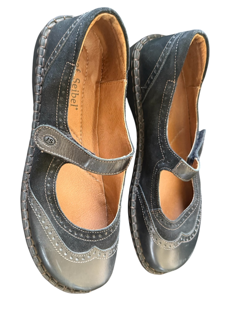 Josef Seibel Black and Tan Mary Jane Comfort Flats